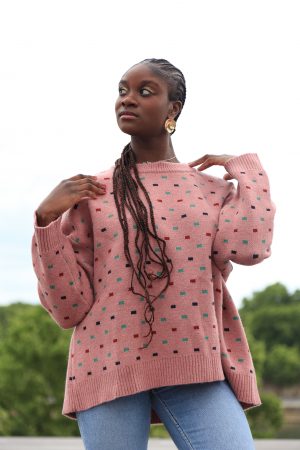 Rosa Oversized-Pullover mit buntem Muster