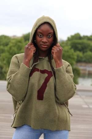Hoodie-Pullover "7-Design" – Olivgrün