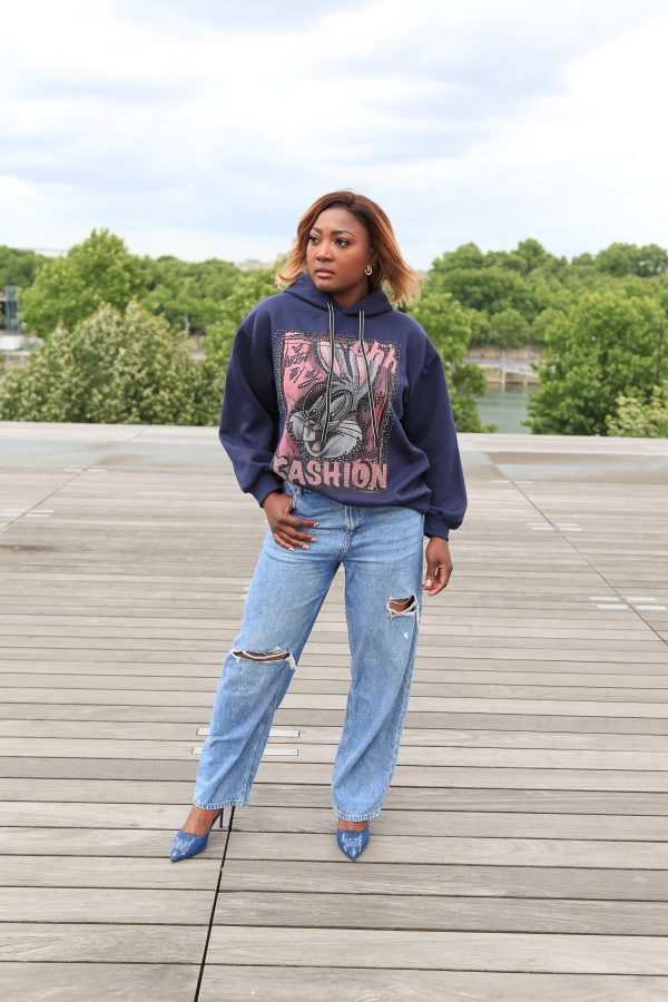 Dunkelblauer Fashion-Hoodie mit Cartoon-Print – Bild 4