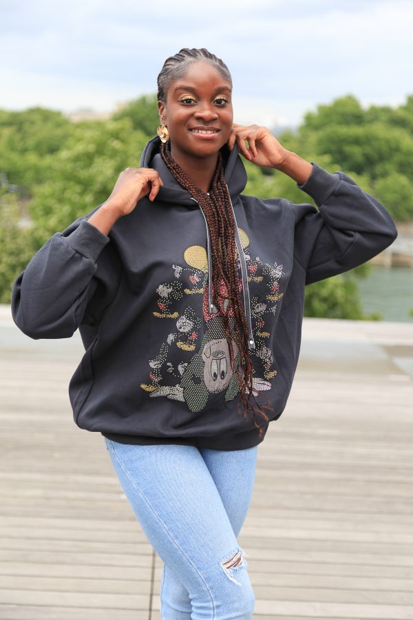 Hoodie "Classic Mouse" mit Glitzersteinen – Schwarz – Bild 3