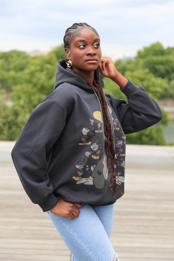 Hoodie "Classic Mouse" mit Glitzersteinen – Schwarz – Bild 7