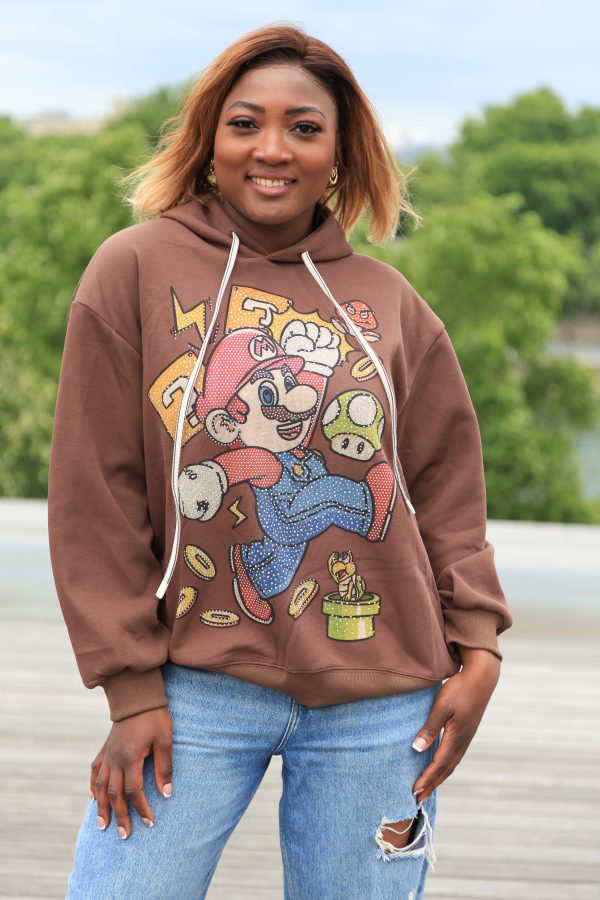 Brauner Super-Mario Hoodie mit Print – Bild 3