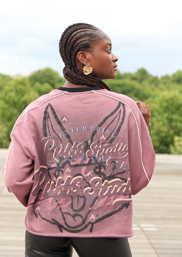 Lila Oversized-Sweater mit Cartoon-Print – Bild 2