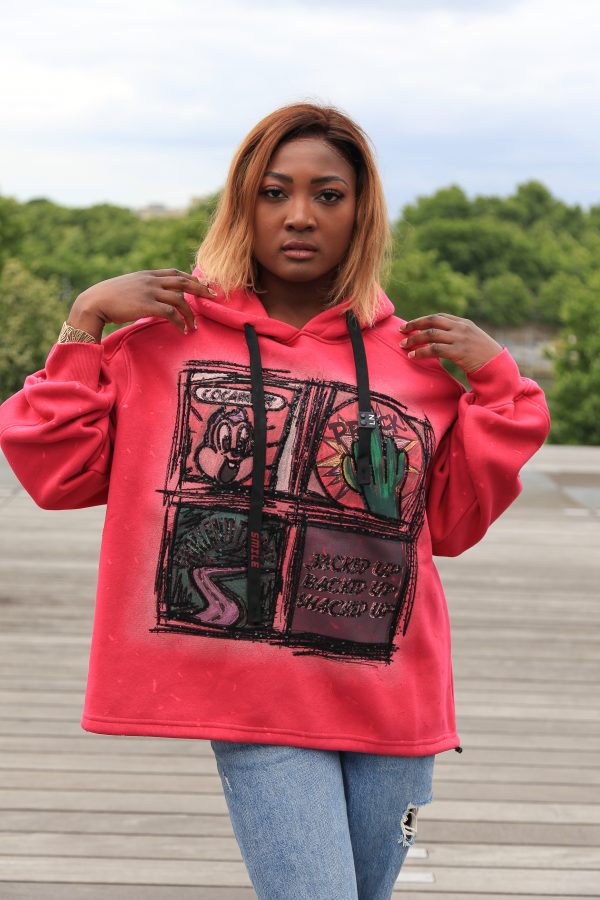 Oversized Hoodie mit grafischem Print in Pink – Bild 8