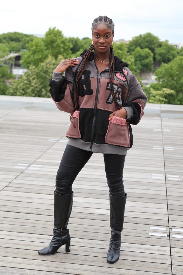 Oversized Patchwork-Jacke mit Kapuze – Altrosa – Bild 6