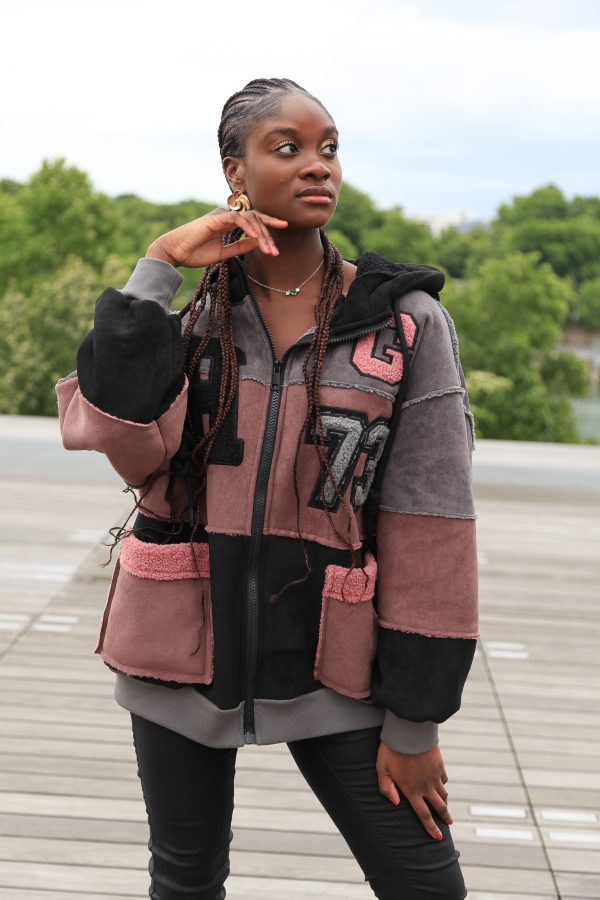 Oversized Patchwork-Jacke mit Kapuze – Altrosa – Bild 2