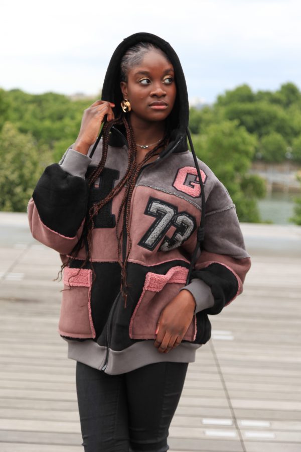 Oversized Patchwork-Jacke mit Kapuze – Altrosa – Bild 4
