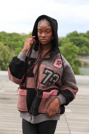 Oversized Patchwork-Jacke mit Kapuze – Altrosa