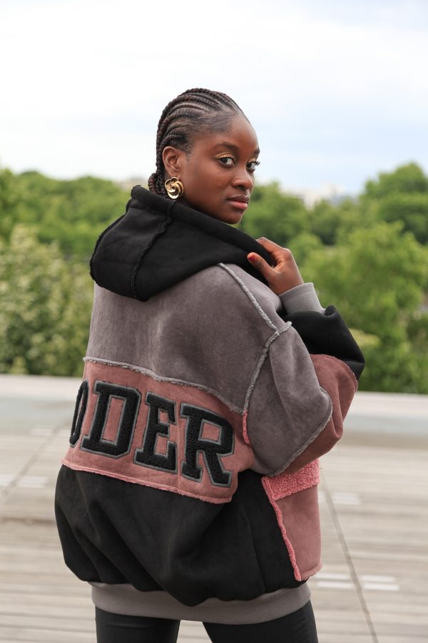 Oversized Patchwork-Jacke mit Kapuze – Altrosa – Bild 5