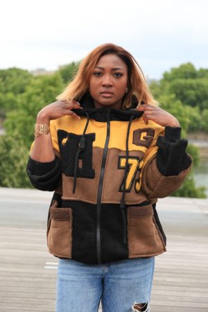 Oversized Patchwork-Jacke mit Kapuze – Gelb