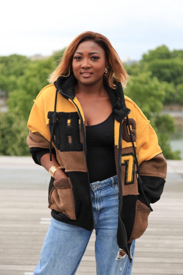 Oversized Patchwork-Jacke mit Kapuze – Gelb – Bild 3
