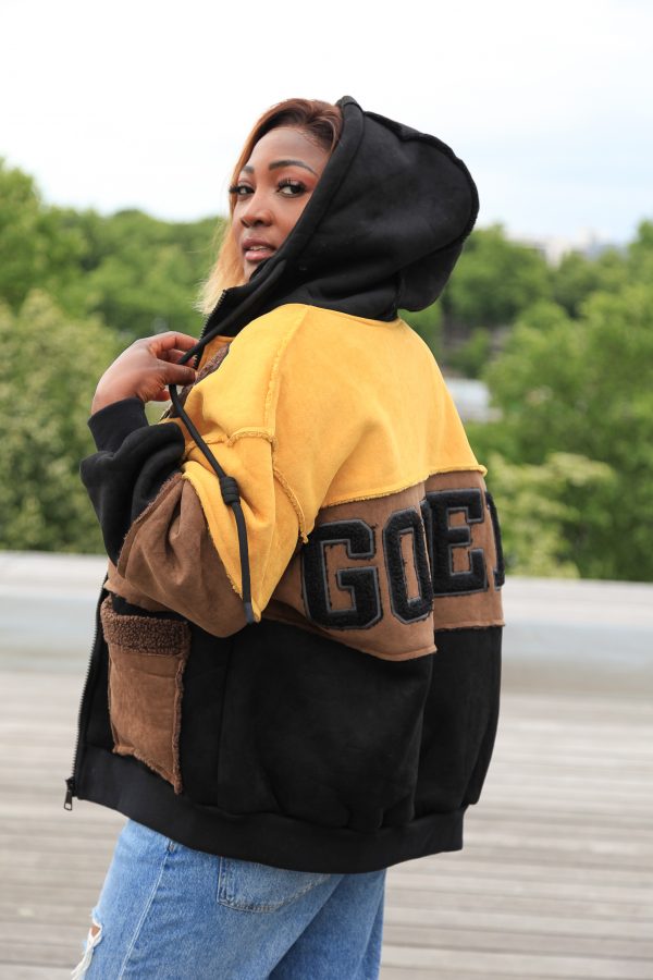 Oversized Patchwork-Jacke mit Kapuze – Gelb – Bild 2