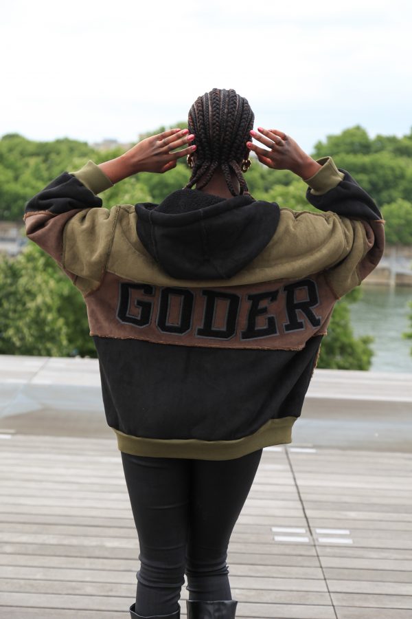 Oversized Patchwork-Jacke mit Kapuze – Khaki – Bild 6