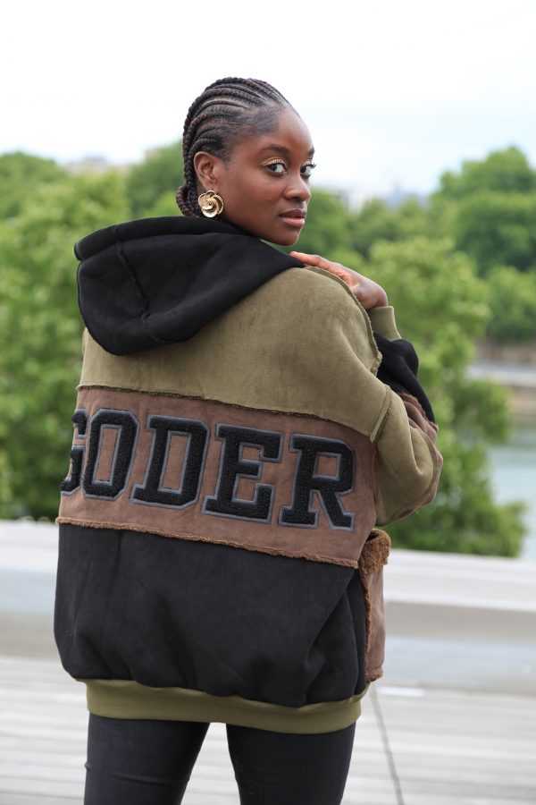 Oversized Patchwork-Jacke mit Kapuze – Khaki – Bild 2