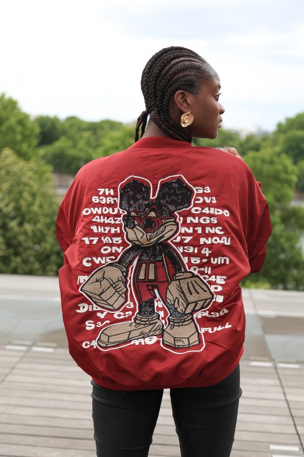 Oversized Bomberjacke – Bordeaux mit Cartoon-Print – Bild 2