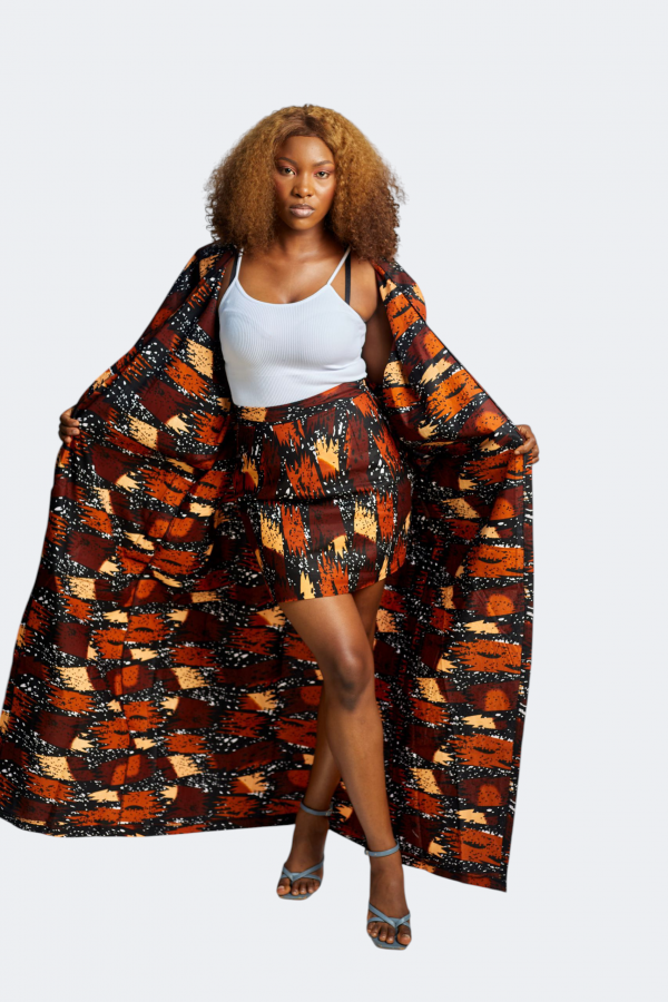 Kimono & Minirock Set in Orange-Braun-Schwarz – Bild 3