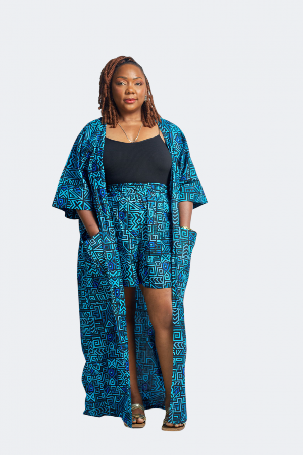 Kimono & Shorts Set in Türkis, Blau-Schwarz – Bild 4
