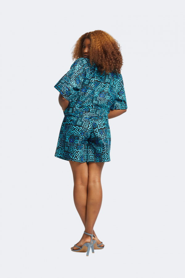 Zweiteiler-Set in Türkis, Blau-Schwarz – Oversize-Bluse & Shorts – Bild 2